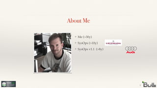 !
!
❖ SysOps v1.1 (>8y)
!
❖ SysOps (>10y)
About Me
❖ Me (>30y)
2
 