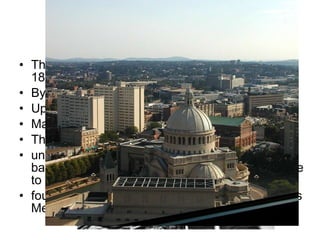 Christian Science, history This religion was founded in Massachussets in 1879. By Mary Baker Eddy Up to 400,000 followers worldwide Mary Baker Eddy lived from 1821 to 1910 The Mother Church is in Boston universal, practical system of spiritual, prayer-based Christian healing, available and accessible to everyone. (religious writings of Eddy) founder of a teaching college, the Massachusetts Metaphysical College  