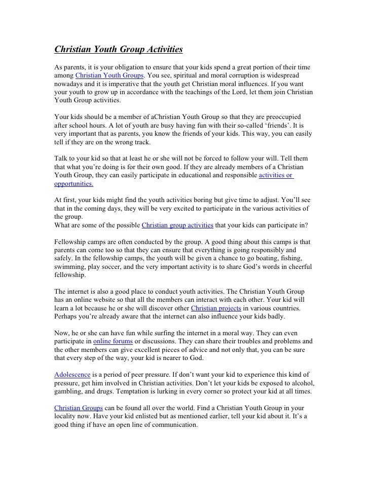 Christian Youth Group Activities