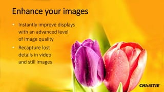 Enhance your images
• Instantly improve displays
with an advanced level
of image quality
• Recapture lost
details in video
and still images
 