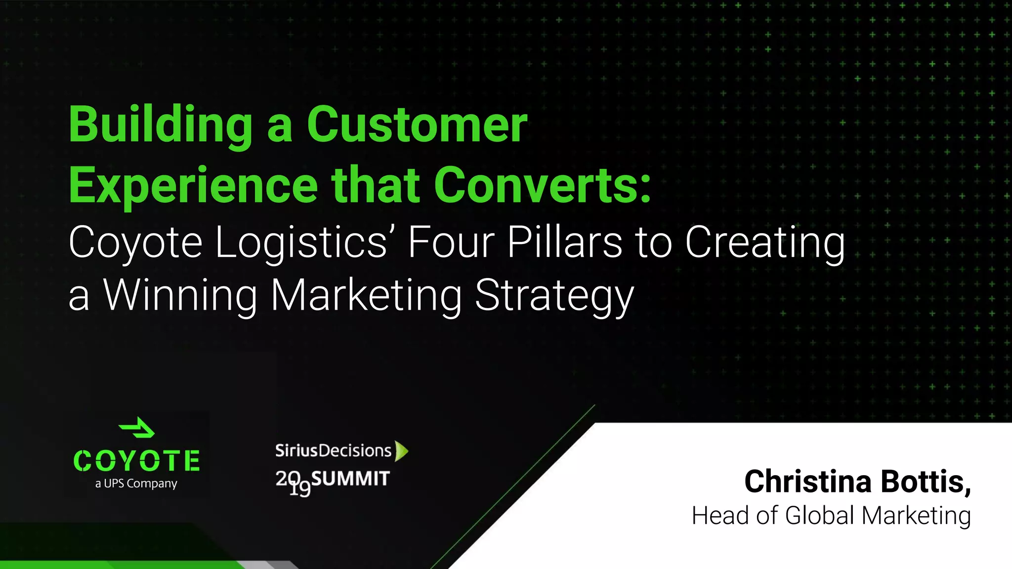 Christina Bottis,
Head of Global Marketing
Building a Customer
Experience that Converts:
Coyote Logistics’ Four Pillars to Creating
a Winning Marketing Strategy
 
