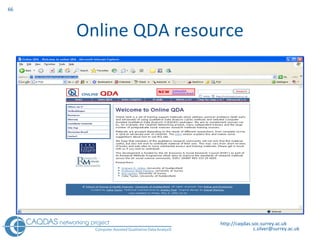 Online QDA resource http://caqdas.soc.surrey.ac.uk 