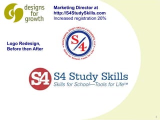 3
Marketing Director at
http://S4StudySkills.com
Increased registration 20%
Logo Redesign,
Before then After
 