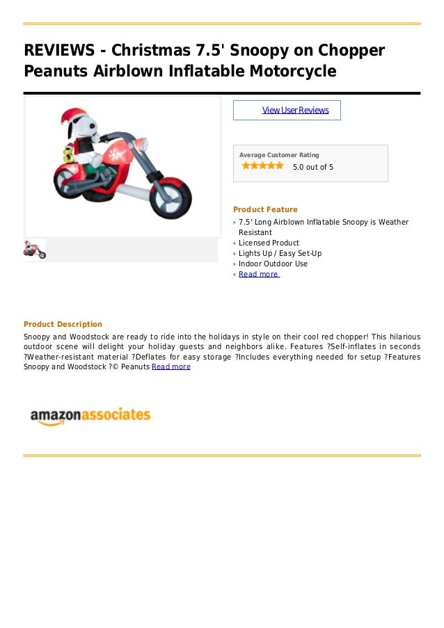 Christmas 7.5' snoopy on chopper peanuts airblown inflatable motorcycle