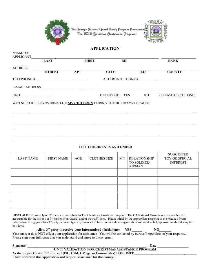 2012 Christmas Assistance Program