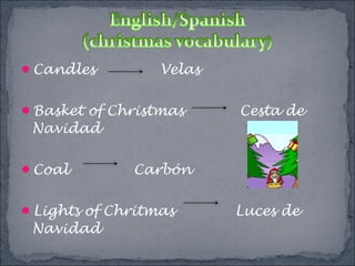 Candles Velas
Basket of Christmas Cesta de
Navidad
Coal Carbón
Lights of Chritmas Luces de
Navidad
