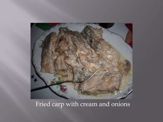 Fried carp with cream and onions