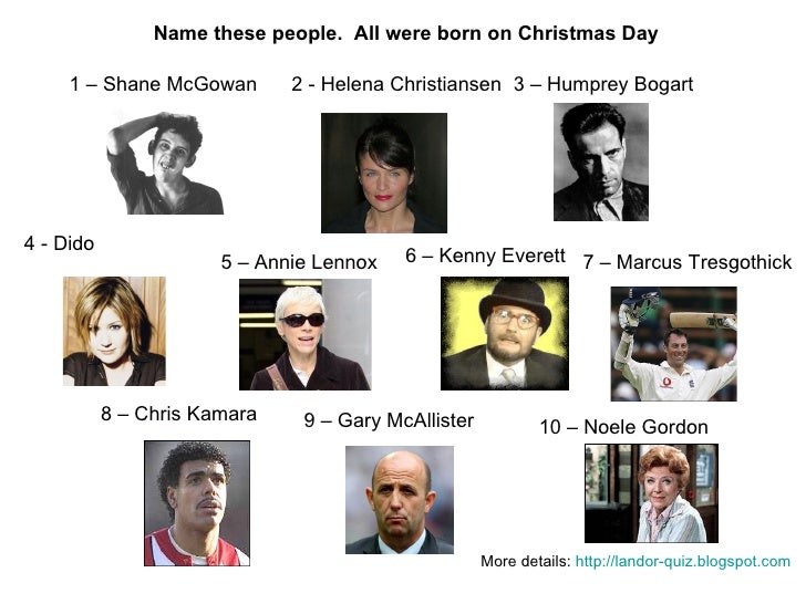 People Born on Christmas Day Picture Quiz