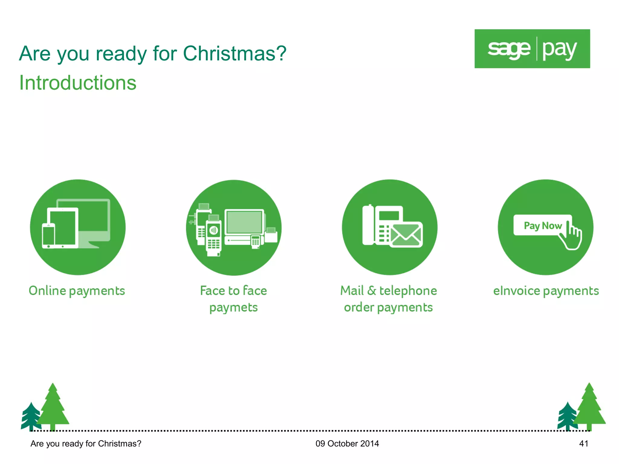 Are you ready for Christmas? 
Introductions 
Are you ready for Christmas? 09 October 2014 41 
 