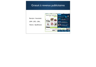 Gratuit à revenus publicitaires



Bannière - Interstitiel...

CPM - CPC - CPA...

Volume - Qualiﬁcation




                                      70
 