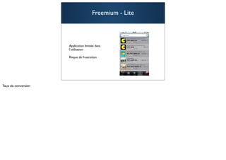 Freemium - Lite



Application limitée dans
l’utilisation

Risque de frustration




                                   73
 