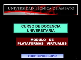 1 CURSO DE DOCENCIA UNIVERSITARIA MODULO   DE  PLATAFORMAS   VIRTUALES CHRISTOPHER LOPEZ 