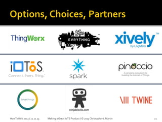 HowToWeb 2013 / 21.11.13

Making a Great IoTS Product / © 2013 Christopher L Martin

21

 