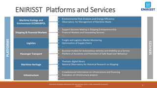 ENIRISST Platforms and Services
PLATFORMS
Maritime Ecology and
Environment ECOMARPOL
Shipping & Financial Markets
Logistic...