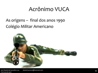 Acrônimo VUCA
As origens – final dos anos 1990
Colégio Militar Americano
11por Daniel de Carvalho Luz daniel.luz2020@hotmail.com
(15) 9 9126 5571
 