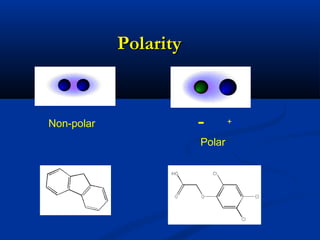 Polarity


Non-polar              -       +

                       Polar
 