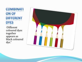 “Different
coloured dyes
together
appears as
black coloured
dye.”
 