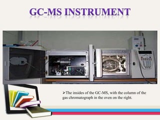 The insides of the GC-MS, with the column of the
gas chromatograph in the oven on the right.
 