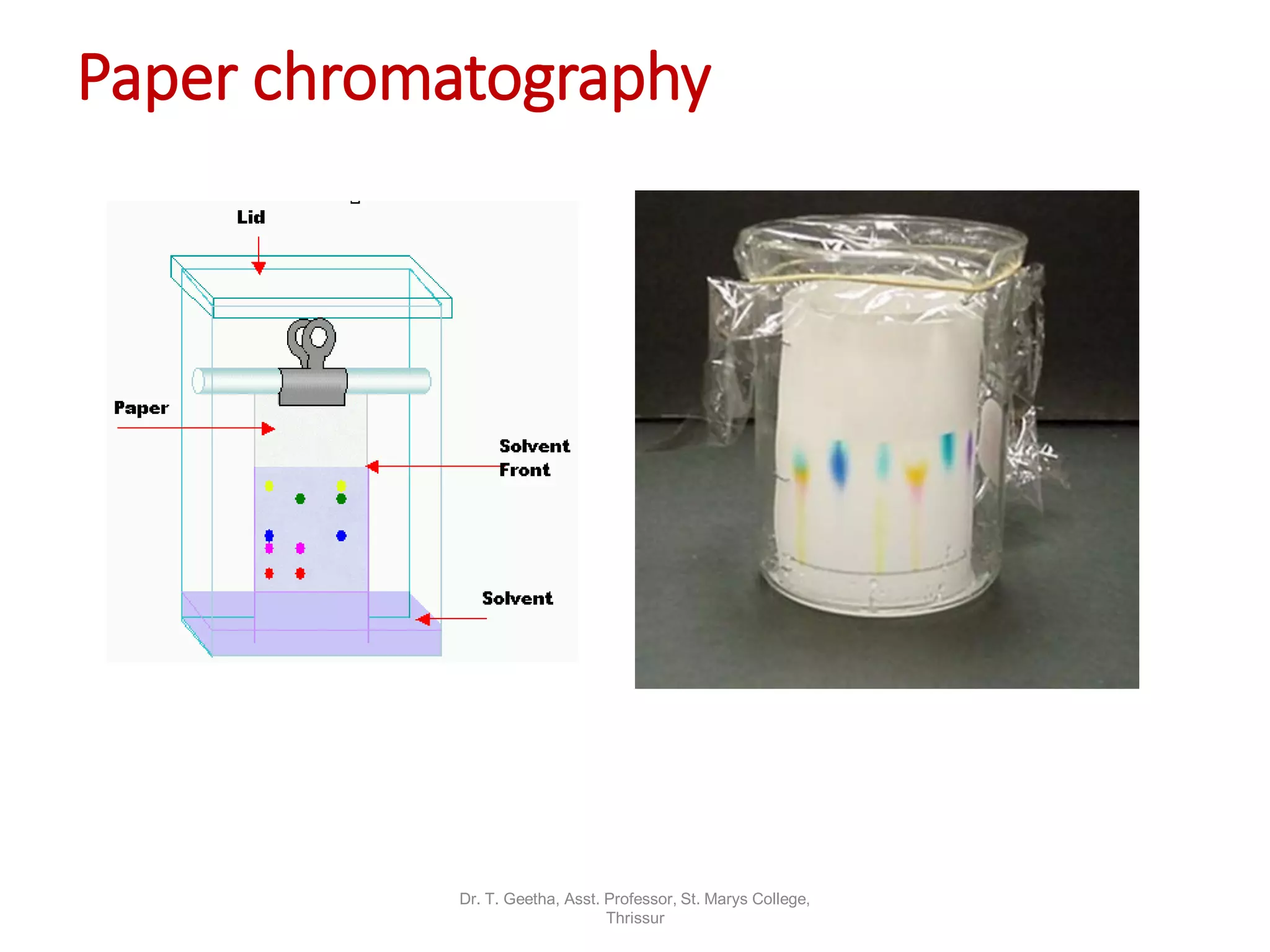 Paper chromatography
Dr. T. Geetha, Asst. Professor, St. Marys College,
Thrissur
 