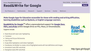 Google Docs for
group assignments

Shared documents

Comments
Collaborative
http://goo.gl/n3yqy0

 