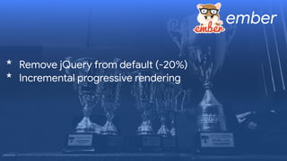 ember
* Remove jQuery from default (-20%)

* Incremental progressive rendering
 