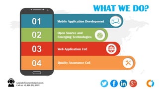 Mobile Application Development
Open Source and
Emerging Technologies
Web Application CoE
Quality Assurance CoE
01
02
03
04
WHAT WE DO?
 