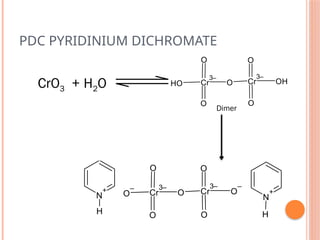 PDC PYRIDINIUM DICHROMATE
Cr
3–
O
O
O
O
H Cr
3–
O
O
OH
CrO3 + H2O
Dimer
Cr
3–
O
O
O
O
–
Cr
3–
O
O
O
–
N
+
H
N
+
H
 