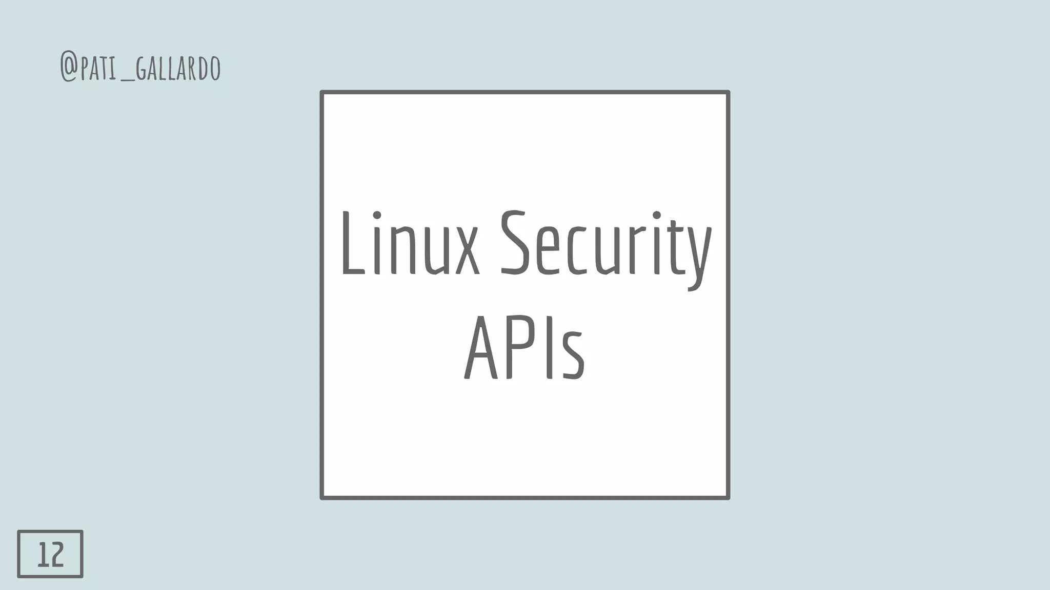Linux Security
APIs
@pati_gallardo
12
 