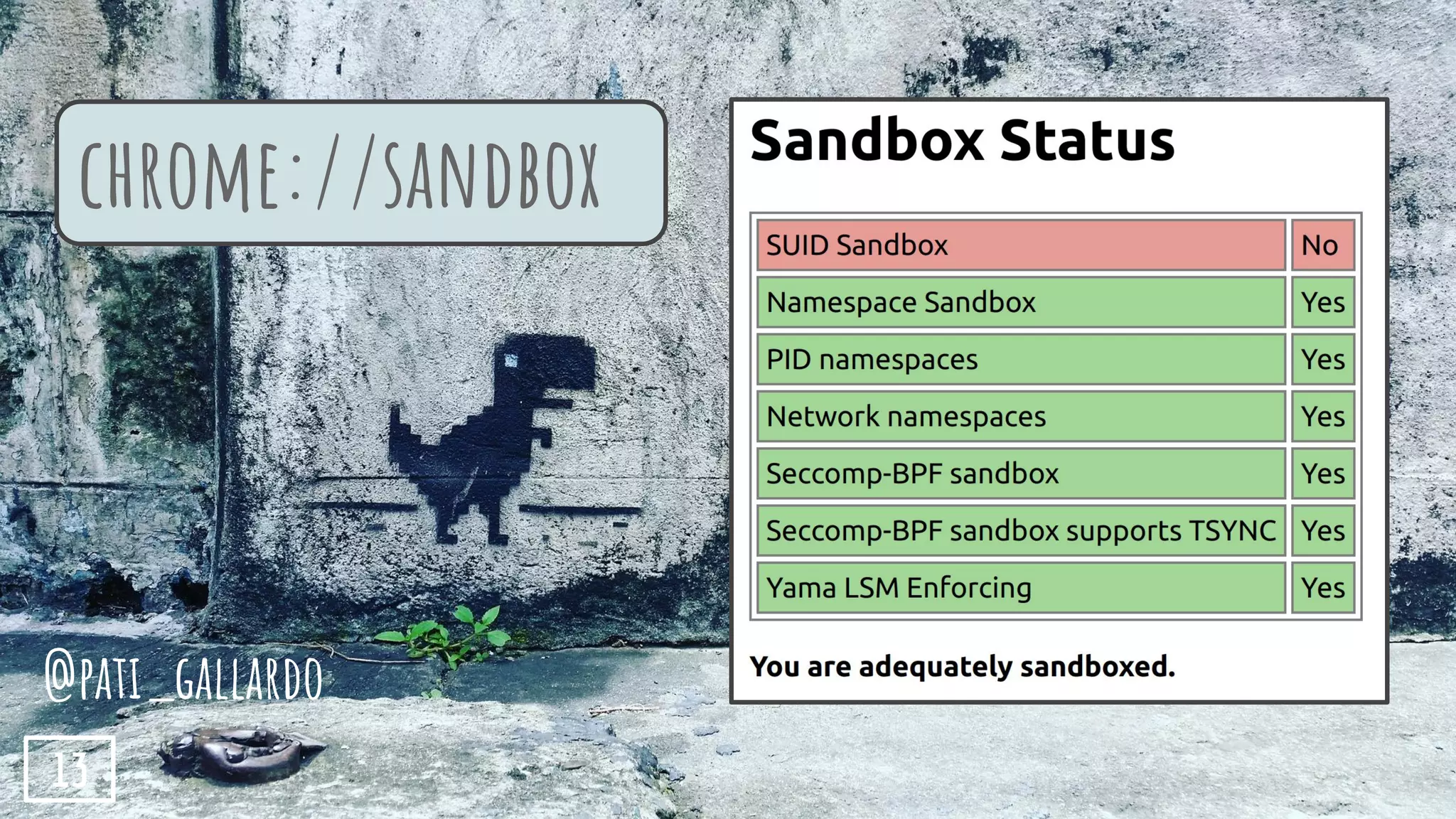 chrome://sandbox
@pati_gallardo
13
 