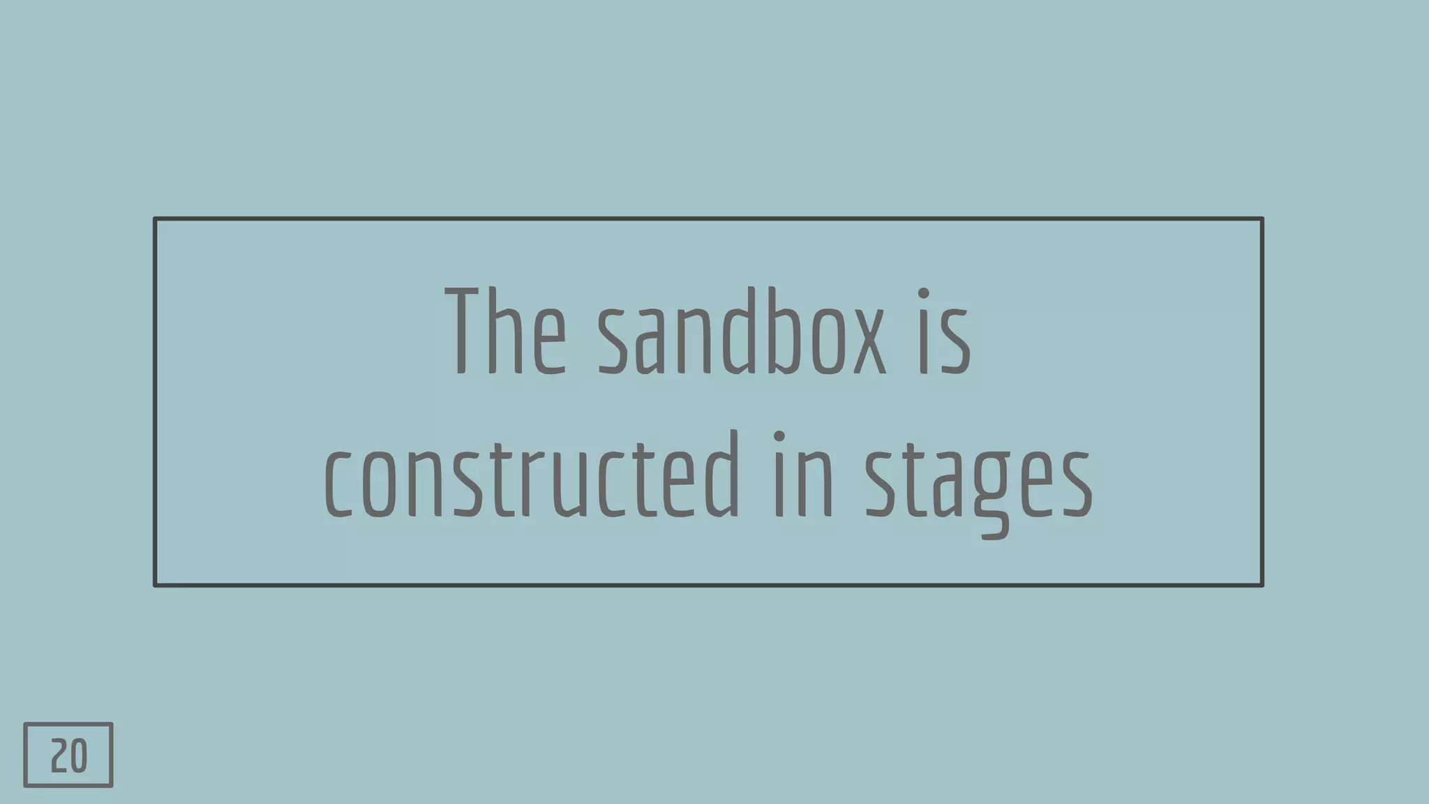 The sandbox is
constructed in stages
20
 