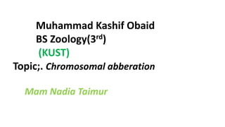 Muhammad Kashif Obaid
BS Zoology(3rd)
(KUST)
Topic;. Chromosomal abberation
Mam Nadia Taimur
 