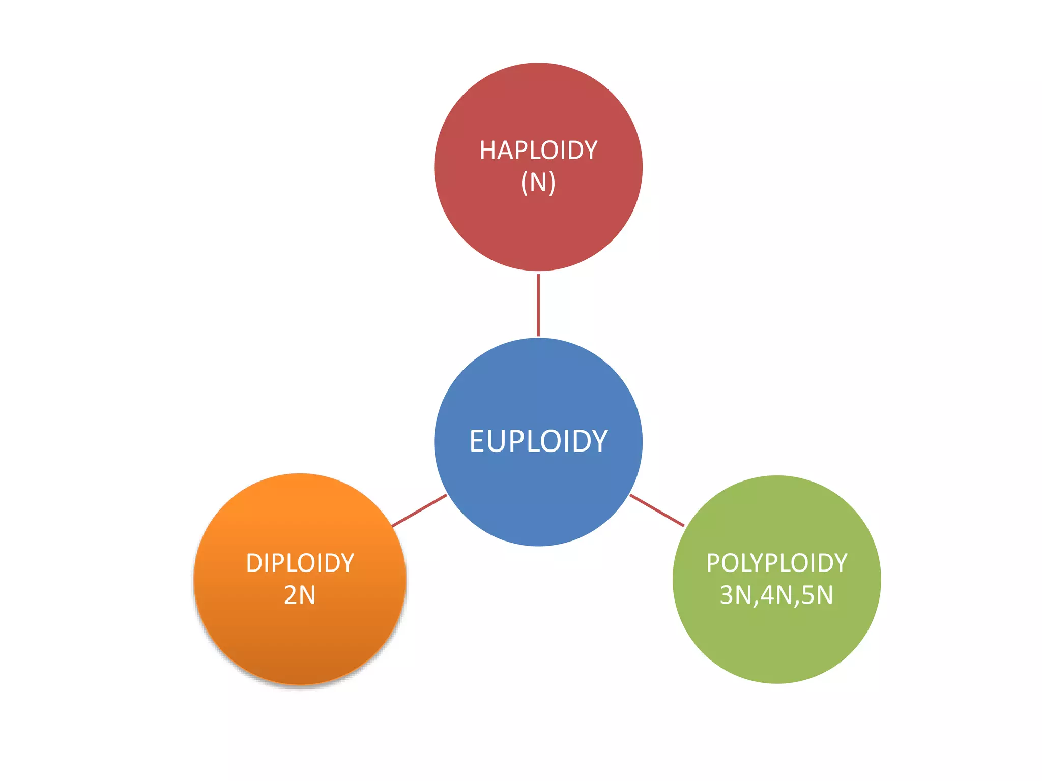 EUPLOIDY
HAPLOIDY
(N)
POLYPLOIDY
3N,4N,5N
DIPLOIDY
2N
 