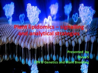 Plant lipidomics – signalling
and analytical strategies
Presented by
Divya S
I Ph D Genetics and Plant Breeding
 