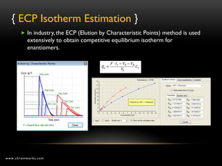{ ECP Isotherm Estimation }
        In industry, the ECP (Elution by Characteristic Points) method is used
          extensively to obtain competitive equilibrium isotherm for
          enantiomers.




www.chromworks.com
 
