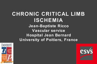 Jean-Baptiste Ricco
Vascular service
Hospital Jean Bernard
University of Poitiers, France
CHRONIC CRITICAL LIMB
ISCHEMIA
 