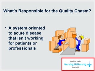 What’s Responsible for the Quality Chasm?
• A system oriented
to acute disease
that isn’t working
for patients or
professionals
 