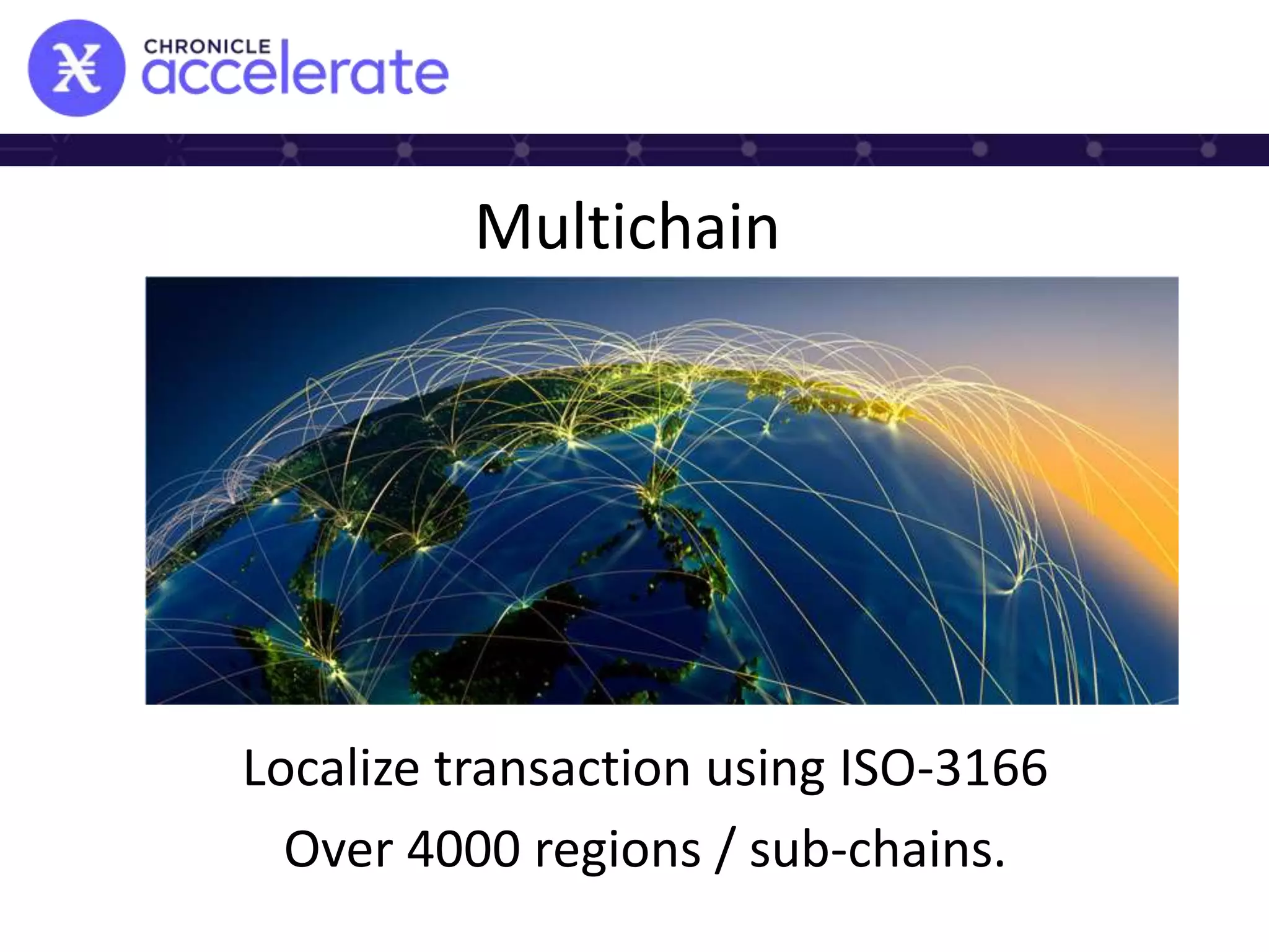 Multichain
Localize transaction using ISO-3166
Over 4000 regions / sub-chains.
 