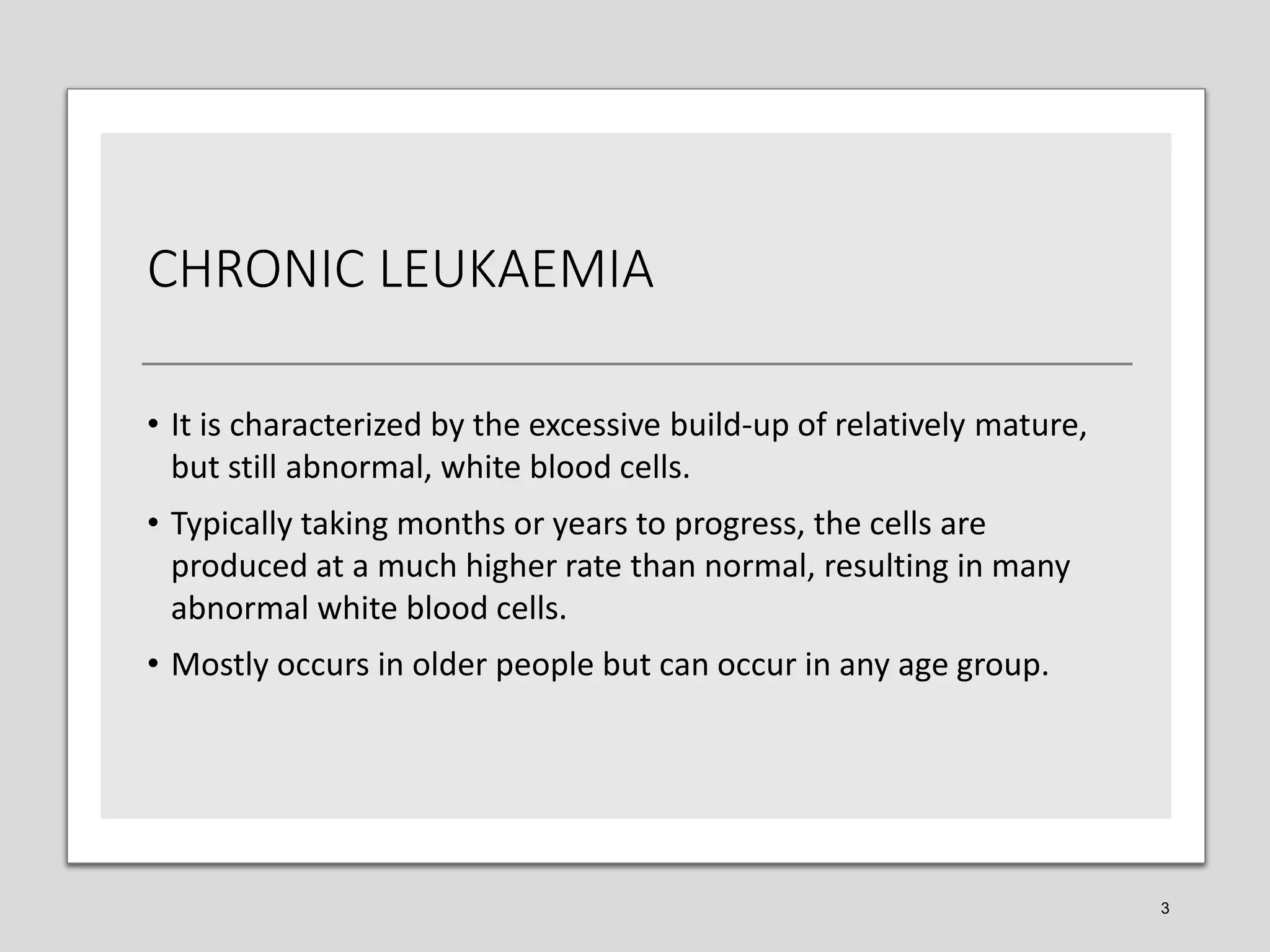 INTRODUCTION TO CHRONIC LEUKEMIA WHITE BLOOD CELLS MALIGNANCY | PDF
