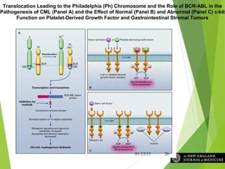 Savage, D. G. et al. N Engl J Med 2002;346:683-693
Translocation Leading to the Philadelphia (Ph) Chromosome and the Role of BCR-ABL in the
Pathogenesis of CML (Panel A) and the Effect of Normal (Panel B) and Abnormal (Panel C) c-kit
Function on Platelet-Derived Growth Factor and Gastrointestinal Stromal Tumors
01/12/15 26
 