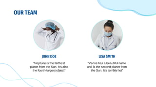 LISA SMITH
“Neptune is the farthest
planet from the Sun. It's also
the fourth-largest object”
“Venus has a beautiful name
and is the second planet from
the Sun. It’s terribly hot”
JOHN DOE
OUR TEAM
 