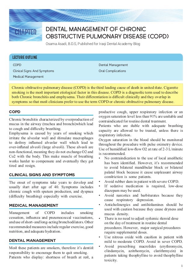 Chronic Obstructive Pulmonary Disease Dental Management Lecture