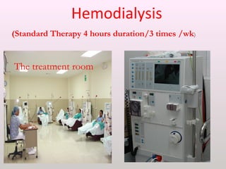 Hemodialysis
(Standard Therapy 4 hours duration/3 times /wk)
The treatment room
 