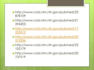  http://www.ncbi.nlm.nih.gov/pubmed/23

878109
 http://www.ncbi.nlm.nih.gov/pubmed/21
294203
 http://www.ncbi.nlm.nih.gov/pubmed/17
253512
 http://www.ncbi.nlm.nih.gov/pubmed/20
513336
 http://www.ncbi.nlm.nih.gov/pubmed/23
102179
 http://www.ncbi.nlm.nih.gov/pubmed/20
737519

 