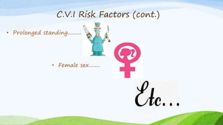 C.V.I Risk Factors (cont.)
• Prolonged standing..........
• Female sex........
 