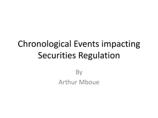 Chronological Events impacting
Securities Regulation
By
Arthur Mboue
 