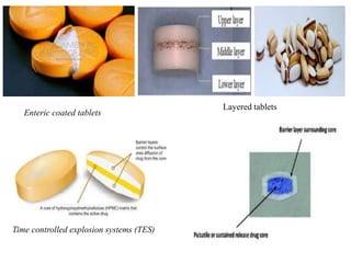 Enteric coated tablets
Layered tablets
Time controlled explosion systems (TES)
 