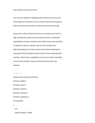 Chroot Protection and Breaking