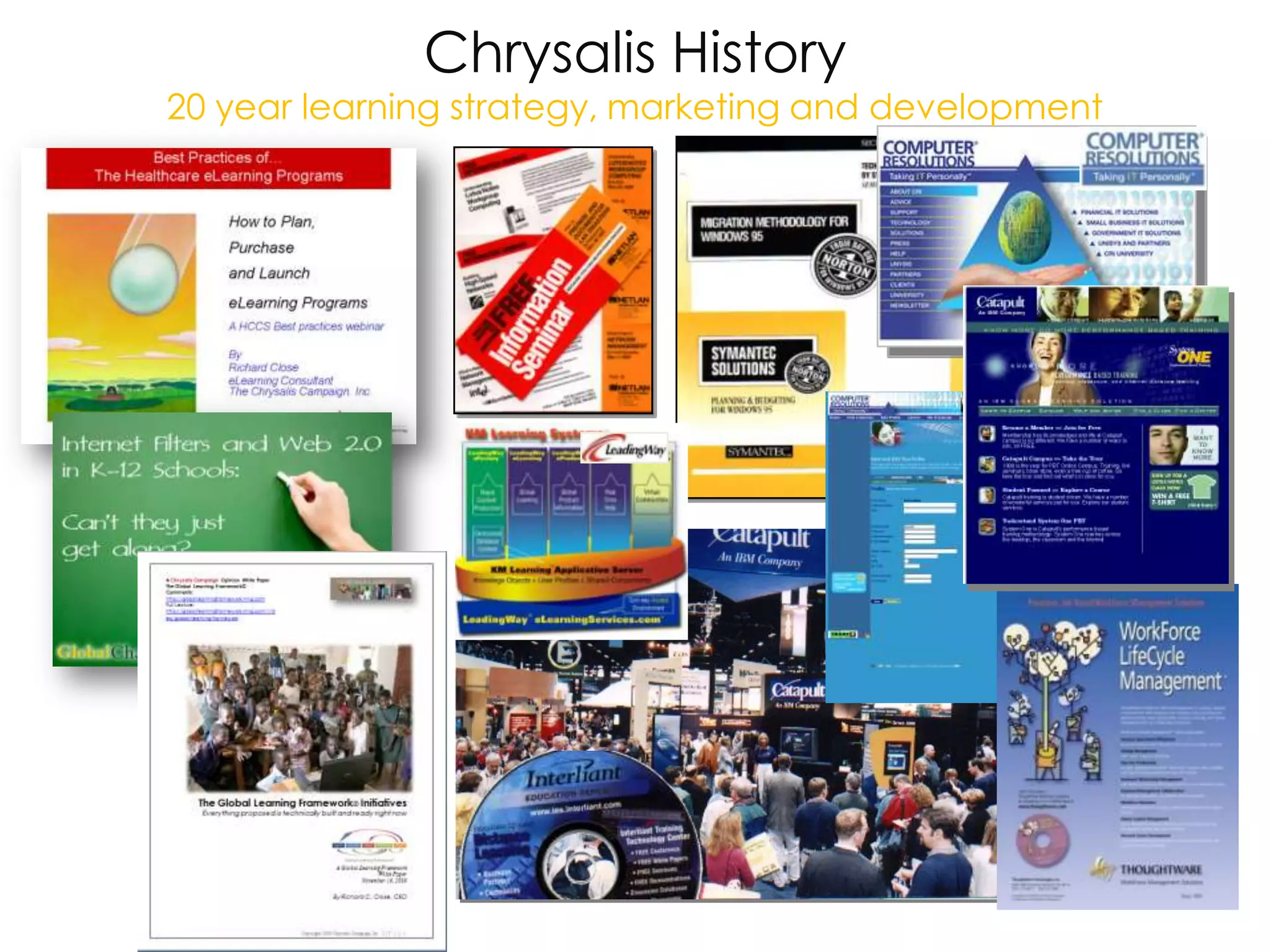Chrysalis History
20 year learning strategy, marketing and development
 