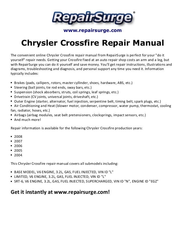Chrysler Crossfire Repair Manual 20042008