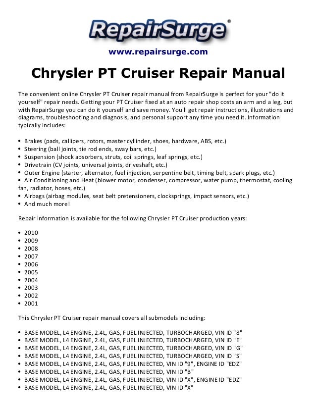 Chrysler PT Cruiser Repair Manual 2001-2010